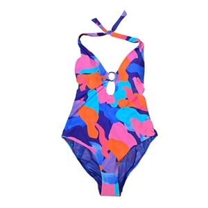 Sea Level Paintball Halter One Piece Swimsuit Multicolor 10 Resort Poolside NWT